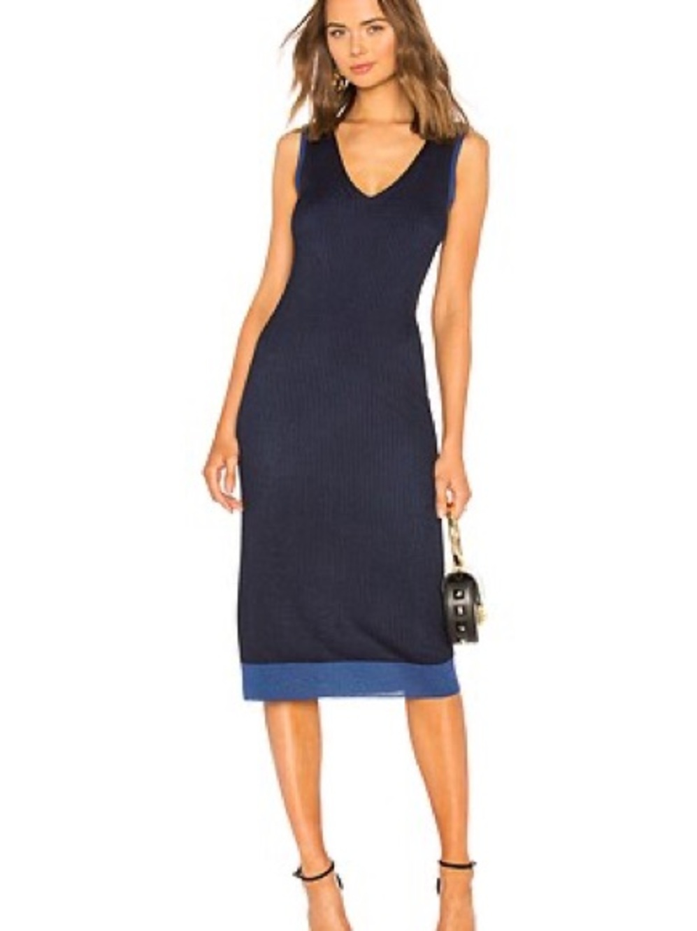 Rag & Bone Cora Ribbed Midi Dress in Navy Blue